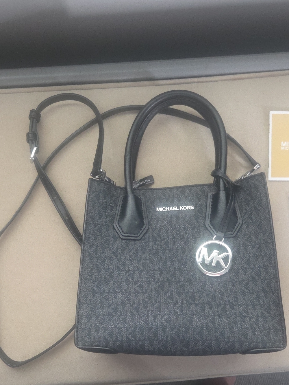 Michael Kors Black Logo Crossbody Tote with Silver Charm